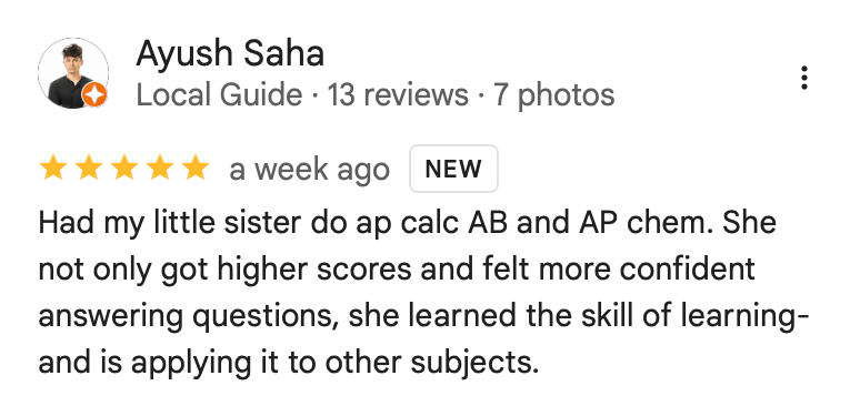 Google review from Ayush Saha